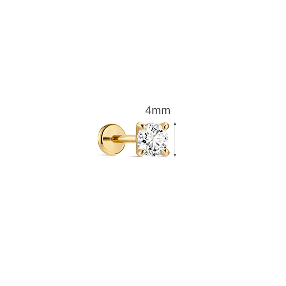 14K Gold Plated CZ Flat Back Stud Earrings | Hypoallergenic Titanium Steel