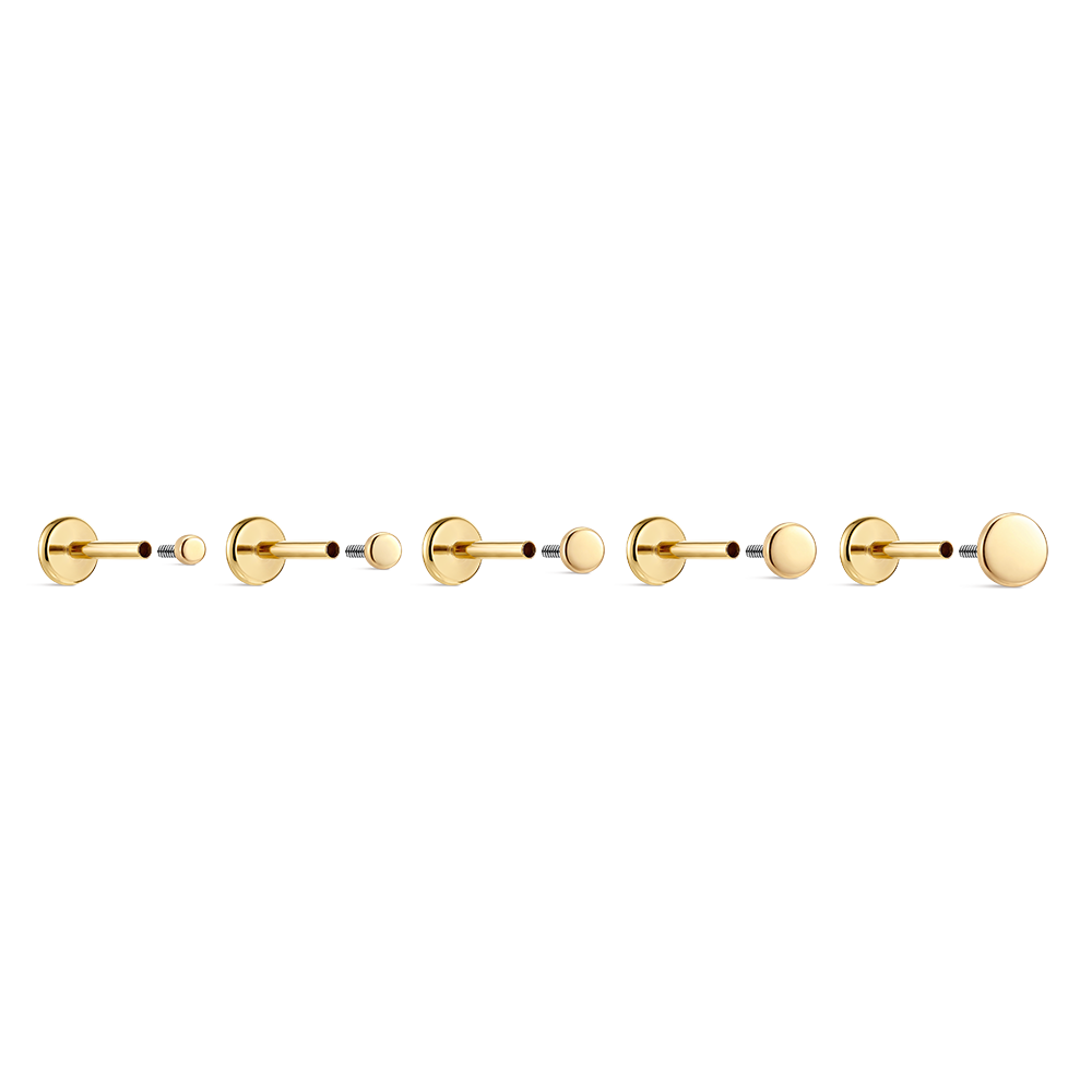 14K Gold Polished Round Disc Titanium Internally Threaded Flat Back Cartilage Stud | Hypoallergenic Piercing Jewelry