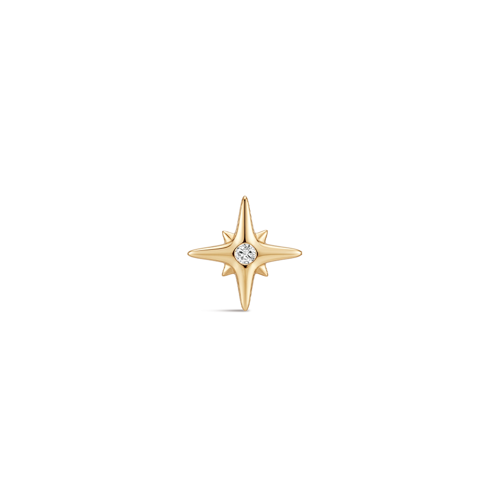 14K Gold Eight-Pointed Star CZ Titanium Internally Threaded Flat Back Cartilage Stud | Hypoallergenic Piercing Jewelry