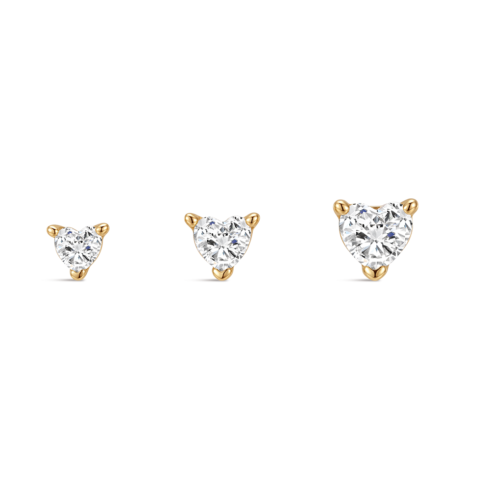 14K Gold Heart CZ Titanium Internally Threaded Flat Back Cartilage Stud | Hypoallergenic Piercing Jewelry