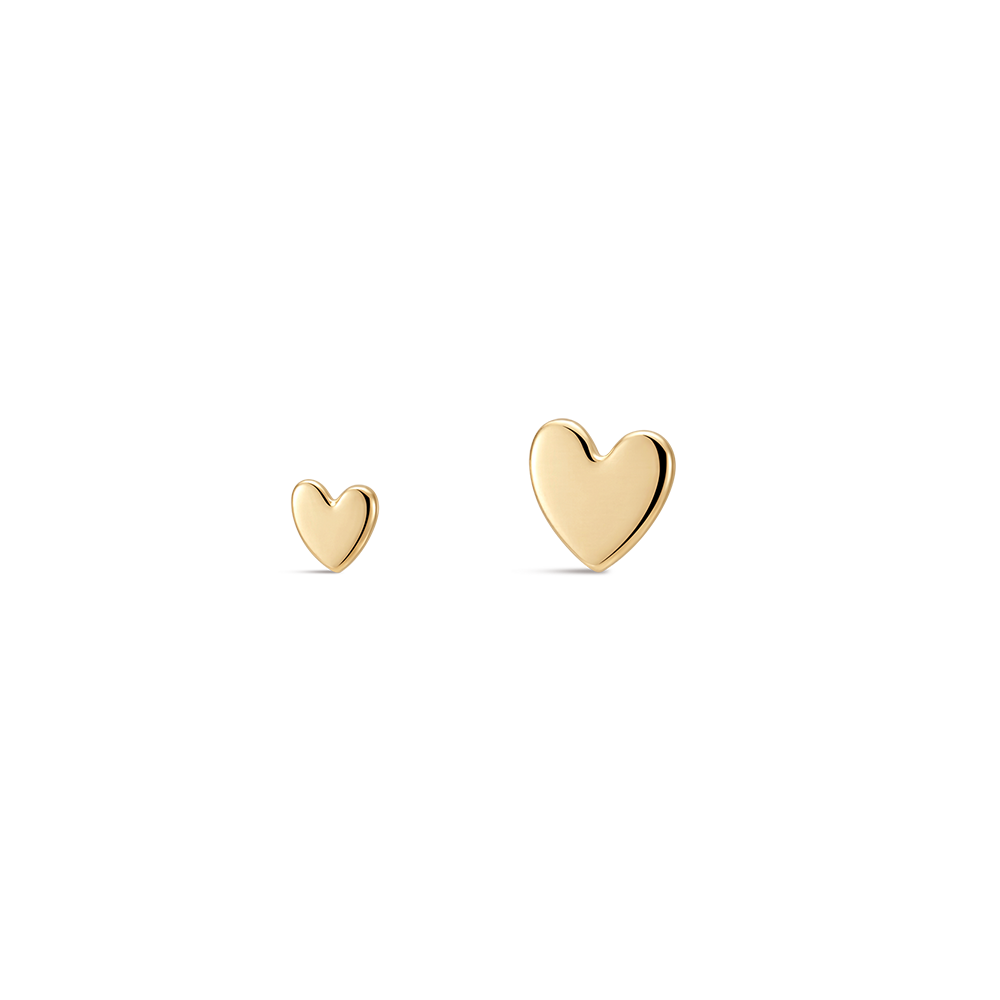 14K Gold Polished Mini Heart Titanium Internally Threaded Flat Back Cartilage Stud | Hypoallergenic Piercing Jewelry
