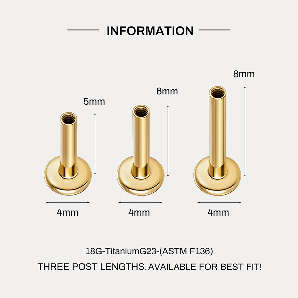 14K Gold Classic Round Bezel-Set CZ Titanium Internally Threaded Flat Back Cartilage Stud | Hypoallergenic Piercing Jewelry