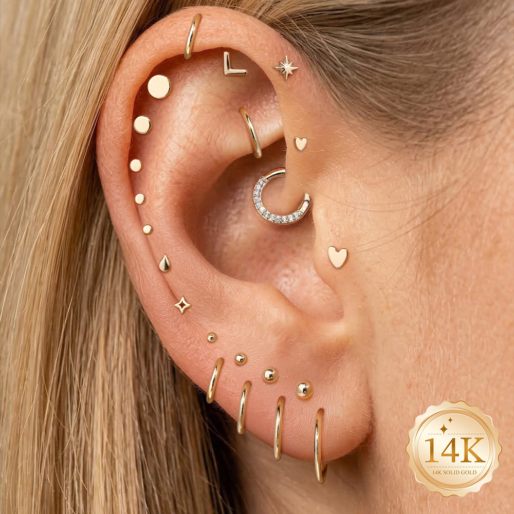 14K Gold Minimalist Polished V-Shape Titanium Internally Threaded Flat Back Cartilage Stud | Hypoallergenic Piercing Jewelry