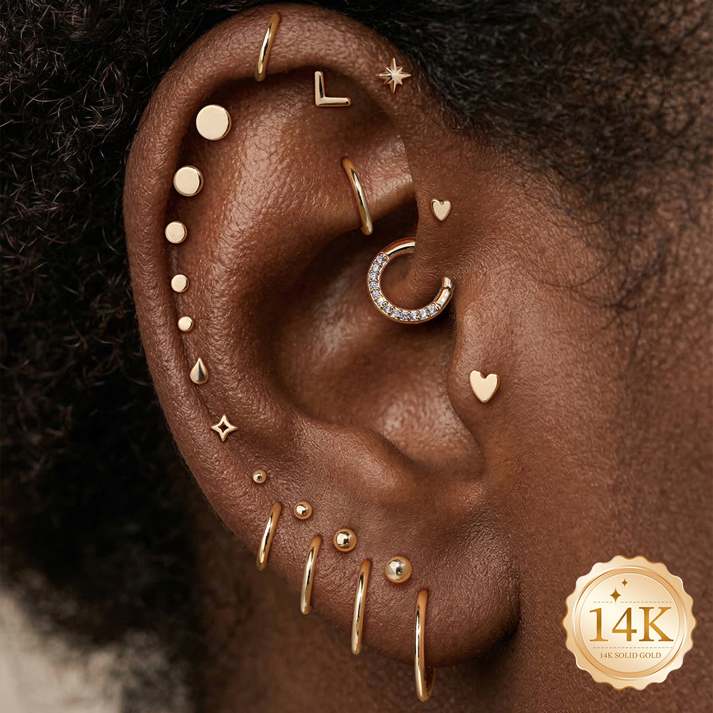 14K Gold Minimalist Polished V-Shape Titanium Internally Threaded Flat Back Cartilage Stud | Hypoallergenic Piercing Jewelry