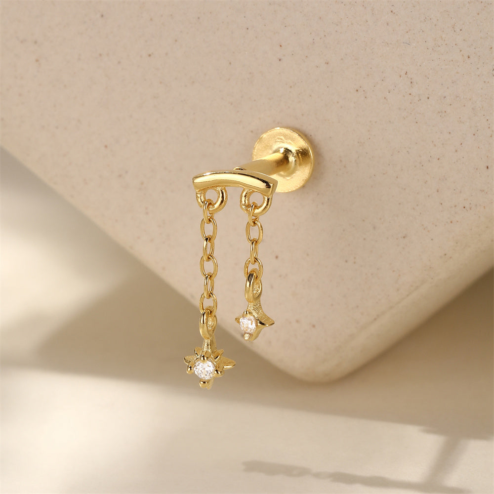 Delicate CZ Chain Drop Earrings - 925 Sterling Silver for Women, Hypoallergenic