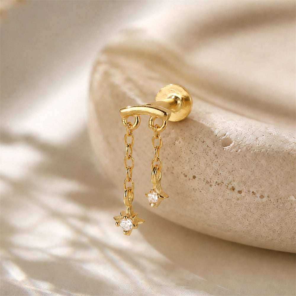 Delicate CZ Chain Drop Earrings - 925 Sterling Silver for Women, Hypoallergenic