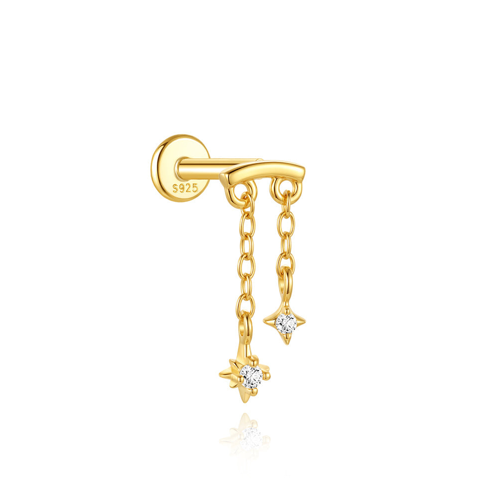 Delicate CZ Chain Drop Earrings - 925 Sterling Silver for Women, Hypoallergenic