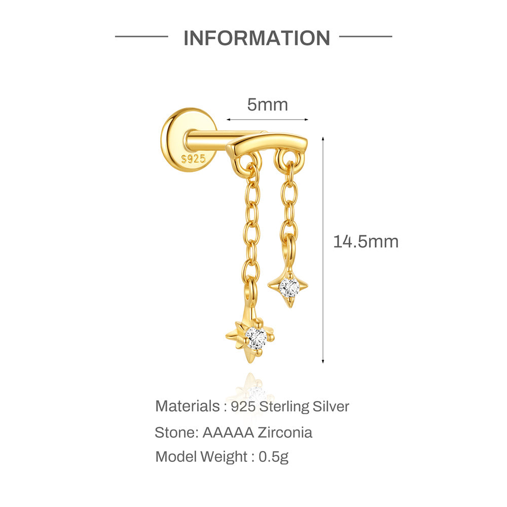 Delicate CZ Chain Drop Earrings - 925 Sterling Silver for Women, Hypoallergenic