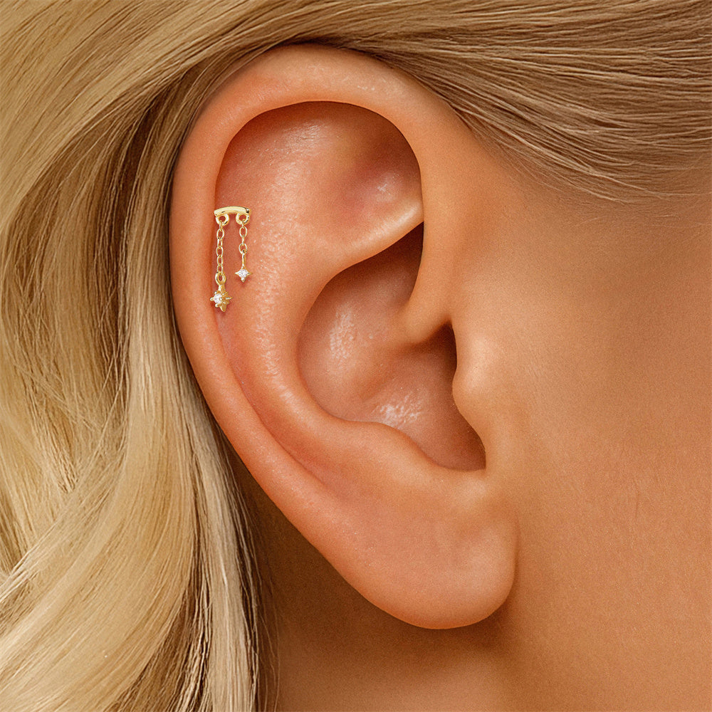 Delicate CZ Chain Drop Earrings - 925 Sterling Silver for Women, Hypoallergenic