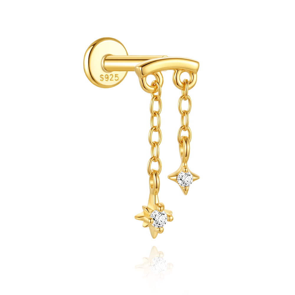 Delicate CZ Chain Drop Earrings - 925 Sterling Silver for Women, Hypoallergenic