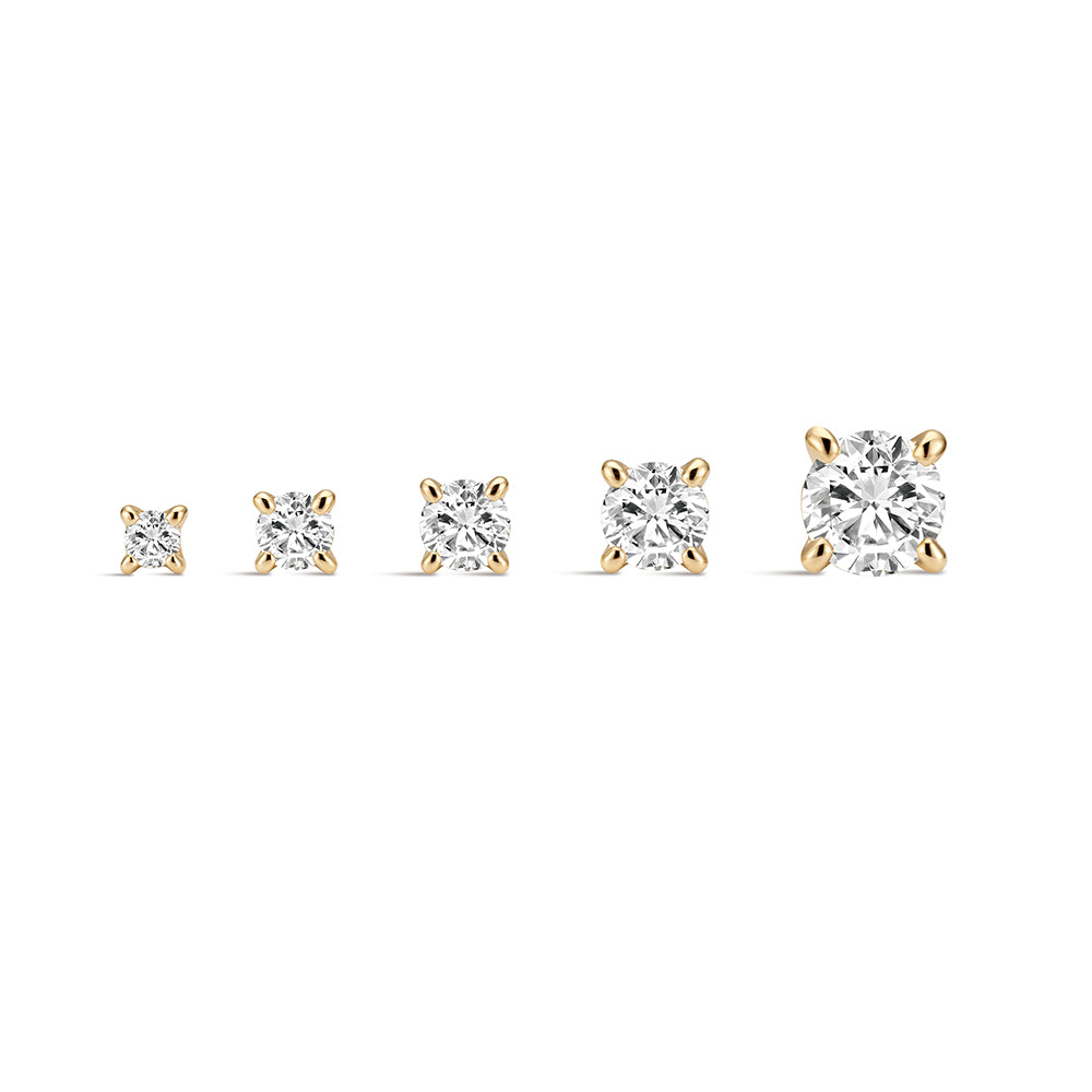 14K Gold Classic Four-Prong CZ Titanium Internally Threaded Flat Back Cartilage Stud | Hypoallergenic Piercing Jewelry