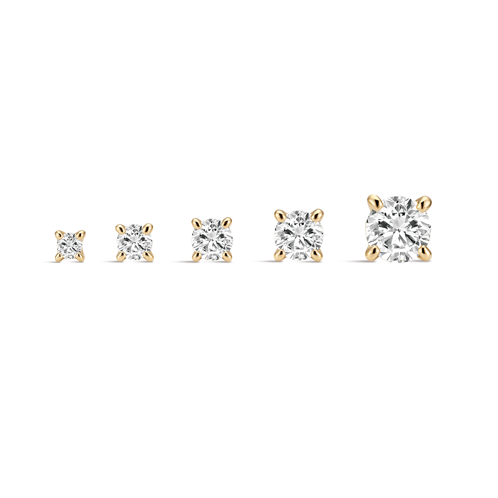 14K Gold Classic Four-Prong CZ Titanium Internally Threaded Flat Back Cartilage Stud | Hypoallergenic Piercing Jewelry