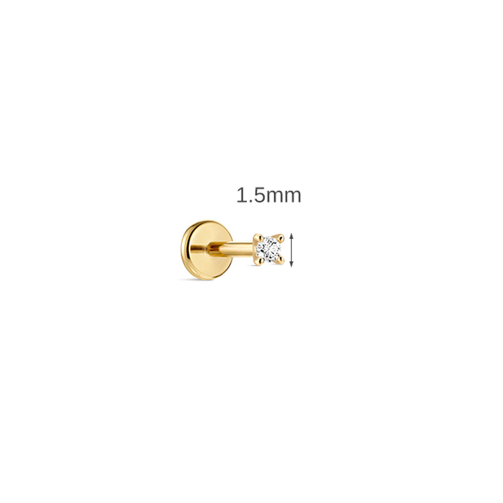 14K Gold Plated CZ Flat Back Stud Earrings | Hypoallergenic Titanium Steel