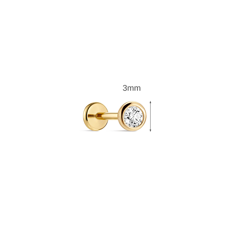 14K Gold Plated CZ Flat Back Cartilage Stud Earring | Tiny Everyday Piercing Jewelry