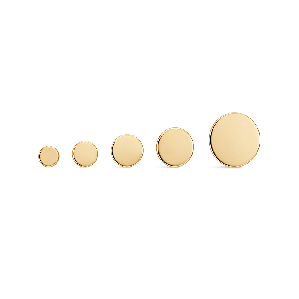 14K Gold Polished Round Disc Titanium Internally Threaded Flat Back Cartilage Stud | Hypoallergenic Piercing Jewelry