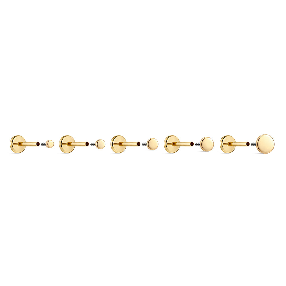14K Gold Polished Round Disc Titanium Internally Threaded Flat Back Cartilage Stud | Hypoallergenic Piercing Jewelry