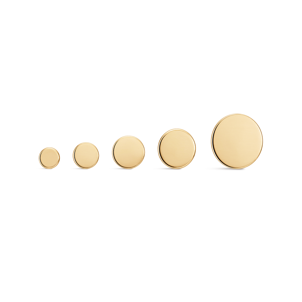 14K Gold Polished Round Disc Titanium Internally Threaded Flat Back Cartilage Stud | Hypoallergenic Piercing Jewelry