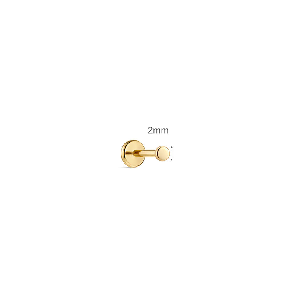 14K Gold Polished Round Disc Titanium Internally Threaded Flat Back Cartilage Stud | Hypoallergenic Piercing Jewelry
