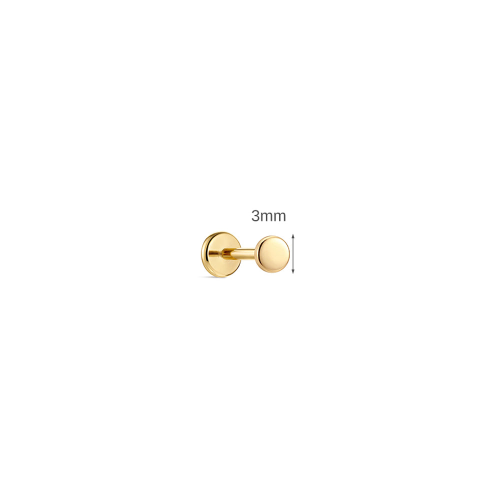 14K Gold Polished Round Disc Titanium Internally Threaded Flat Back Cartilage Stud | Hypoallergenic Piercing Jewelry