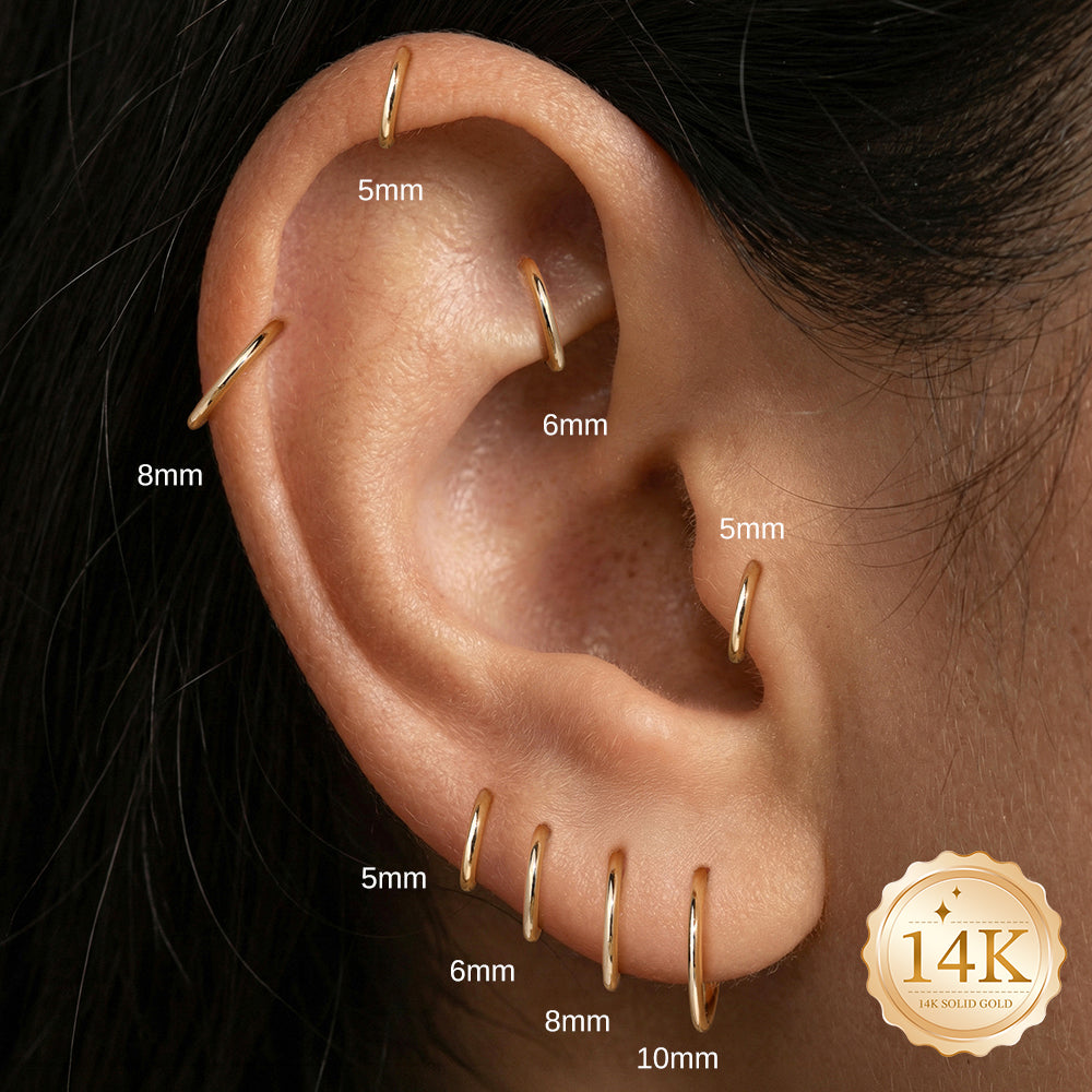 14K Gold Classic Polished Titanium Internally Threaded Cartilage Clicker Hoop | Hypoallergenic Piercing Jewelry