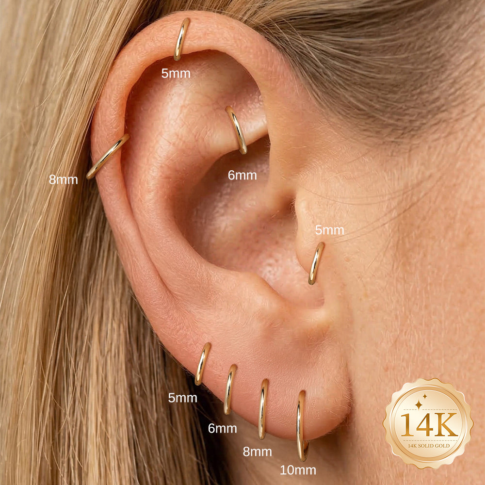 14K Gold Classic Polished Titanium Internally Threaded Cartilage Clicker Hoop | Hypoallergenic Piercing Jewelry