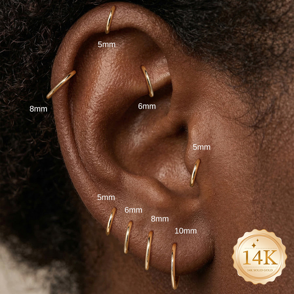 14K Gold Classic Polished Titanium Internally Threaded Cartilage Clicker Hoop | Hypoallergenic Piercing Jewelry