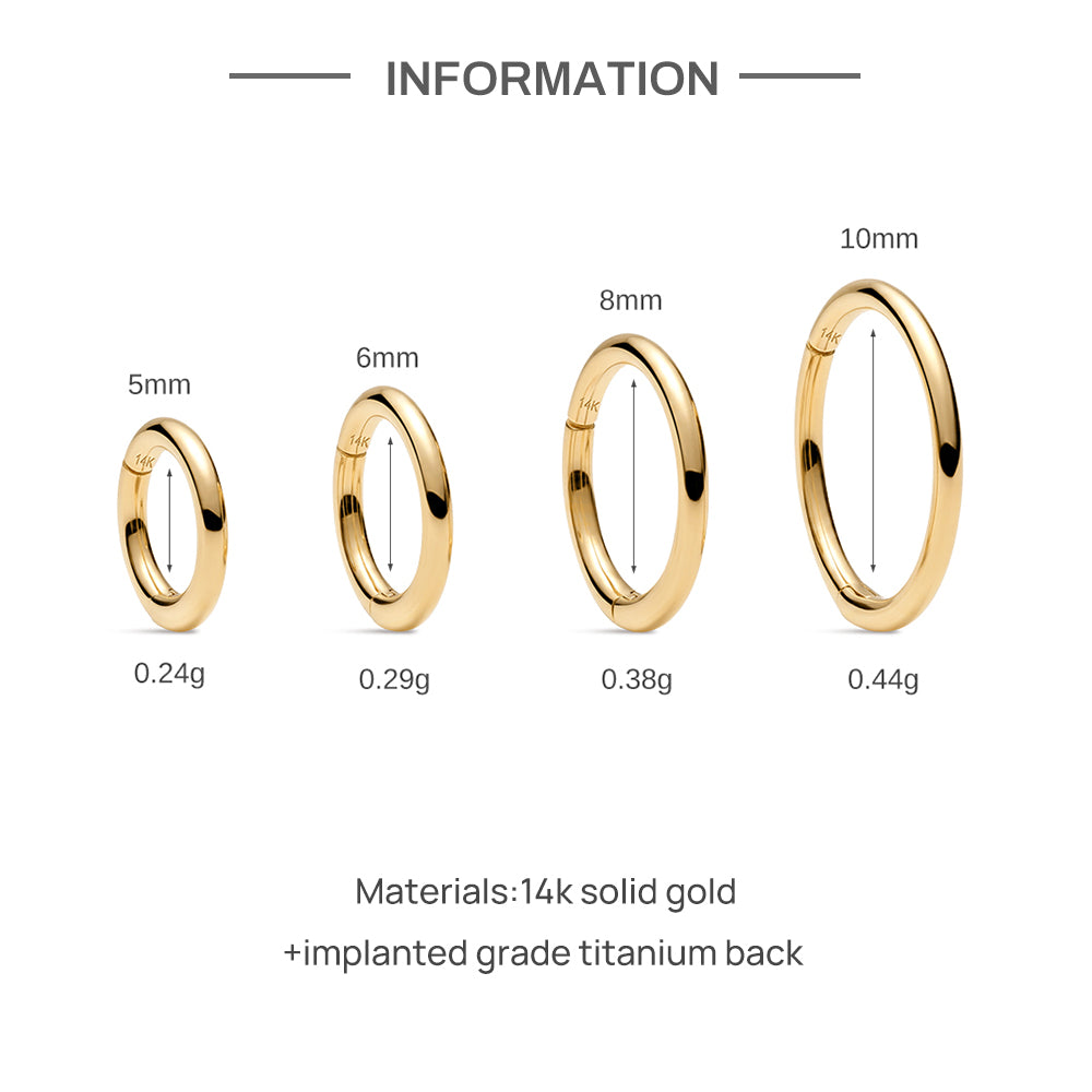 14K Gold Classic Polished Titanium Internally Threaded Cartilage Clicker Hoop | Hypoallergenic Piercing Jewelry