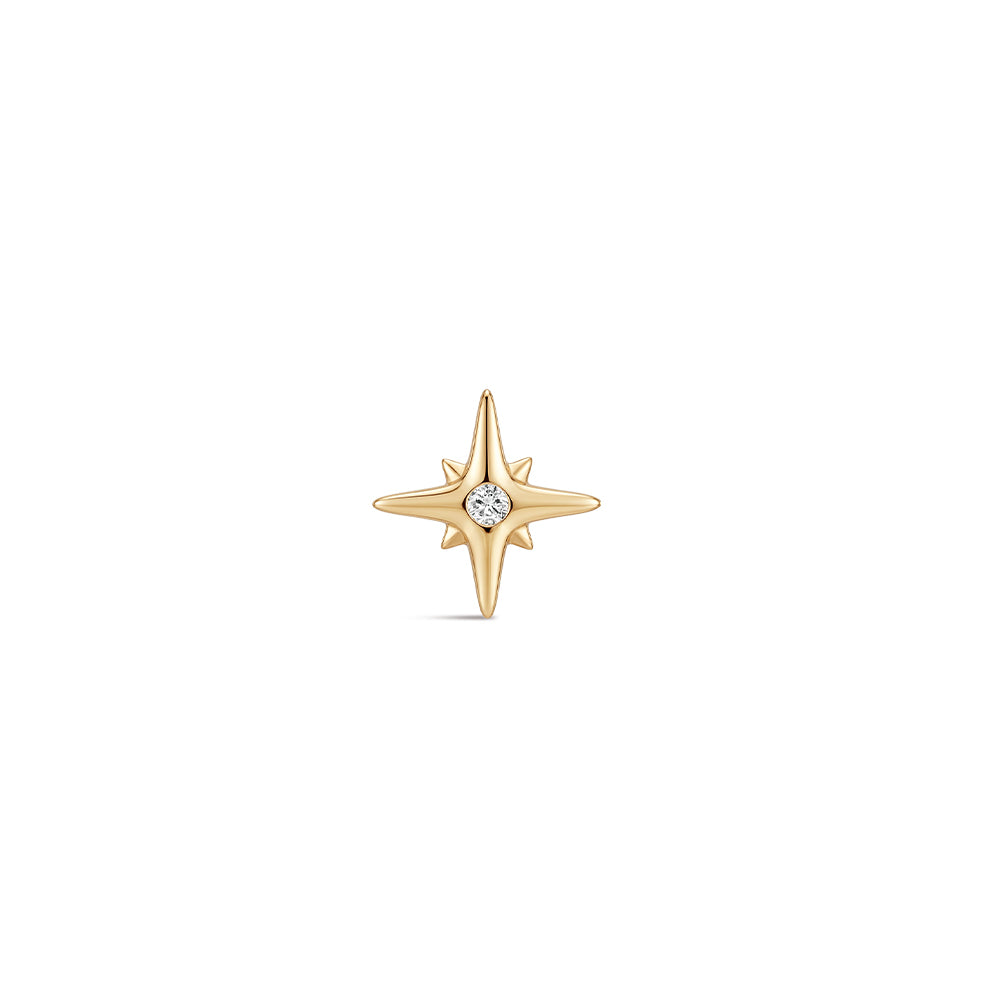 14K Gold Eight-Pointed Star CZ Titanium Internally Threaded Flat Back Cartilage Stud | Hypoallergenic Piercing Jewelry