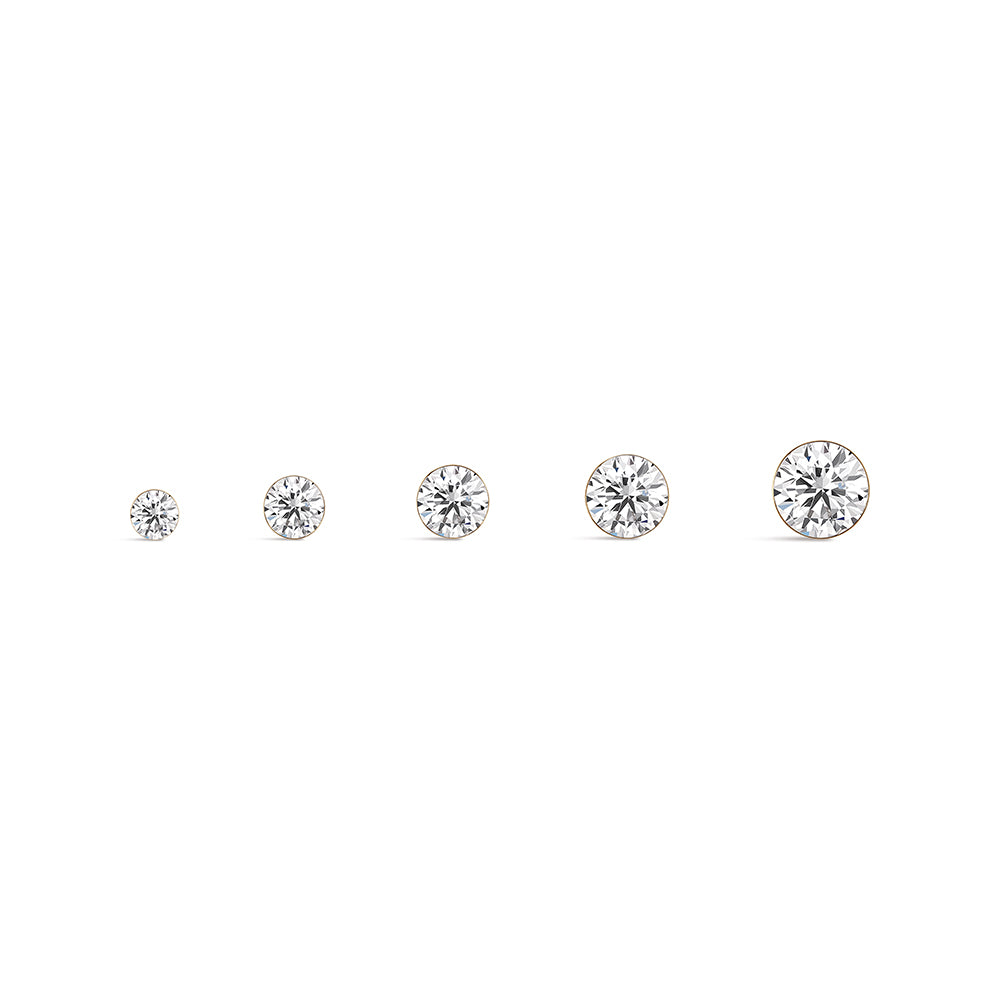 14K Gold Classic Round Flush-Set CZ Titanium Internally Threaded Flat Back Cartilage Stud | Hypoallergenic Piercing Jewelry