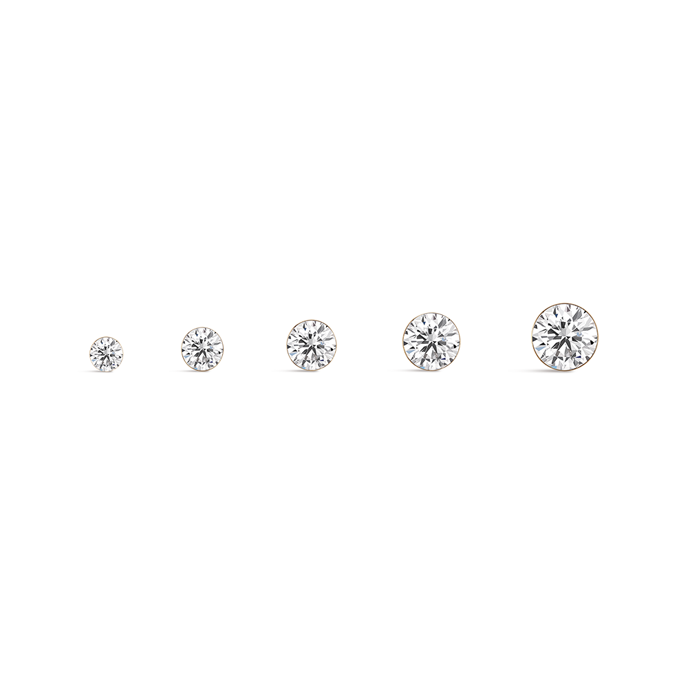 14K Gold Classic Round Flush-Set CZ Titanium Internally Threaded Flat Back Cartilage Stud | Hypoallergenic Piercing Jewelry