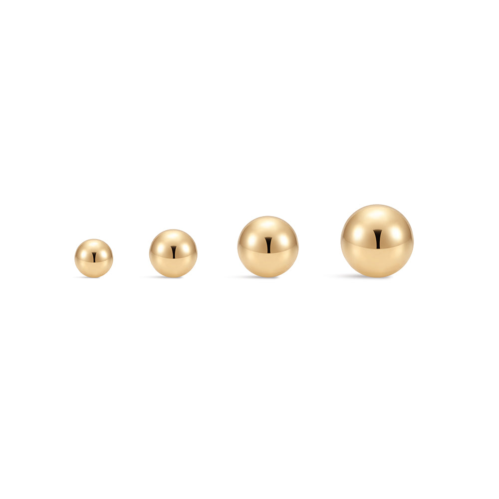 14K Gold Polished Sphere Ball Titanium Internally Threaded Flat Back Cartilage Stud | Hypoallergenic Piercing Jewelry