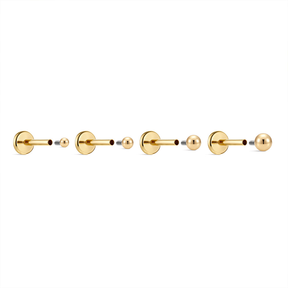 14K Gold Polished Sphere Ball Titanium Internally Threaded Flat Back Cartilage Stud | Hypoallergenic Piercing Jewelry