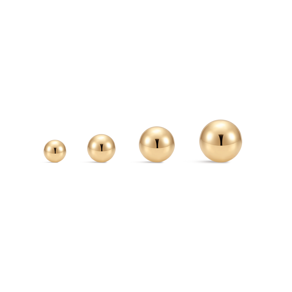 14K Gold Polished Sphere Ball Titanium Internally Threaded Flat Back Cartilage Stud | Hypoallergenic Piercing Jewelry