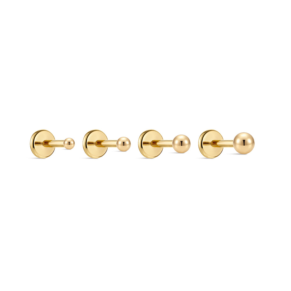 14K Gold Polished Sphere Ball Titanium Internally Threaded Flat Back Cartilage Stud | Hypoallergenic Piercing Jewelry