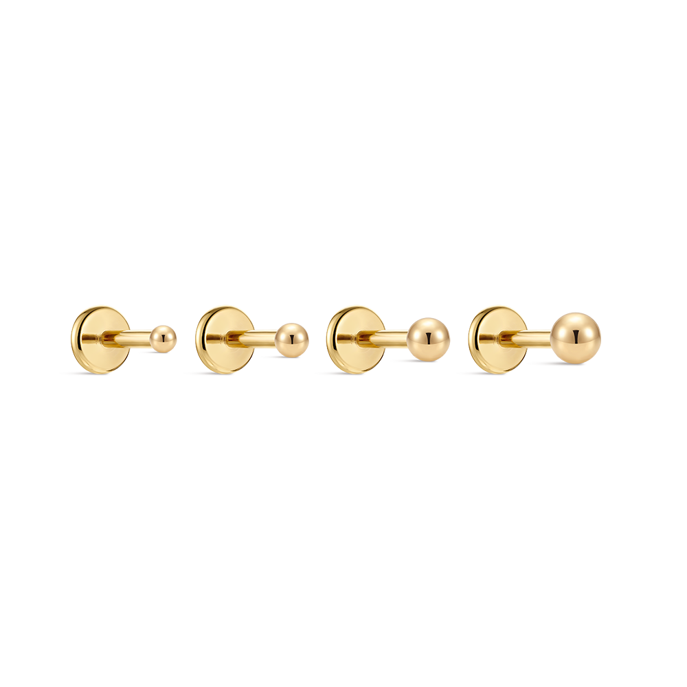 14K Gold Polished Sphere Ball Titanium Internally Threaded Flat Back Cartilage Stud | Hypoallergenic Piercing Jewelry