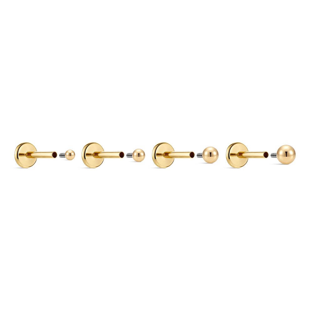 14K Gold Polished Sphere Ball Titanium Internally Threaded Flat Back Cartilage Stud | Hypoallergenic Piercing Jewelry