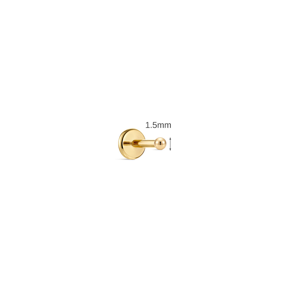 14K Gold Polished Sphere Ball Titanium Internally Threaded Flat Back Cartilage Stud | Hypoallergenic Piercing Jewelry