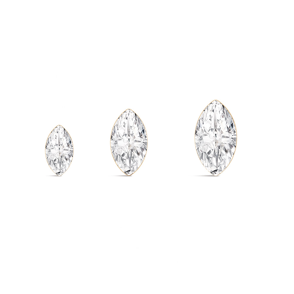 14K Gold Marquise CZ Titanium Internally Threaded Flat Back Cartilage Stud | Hypoallergenic Piercing Jewelry