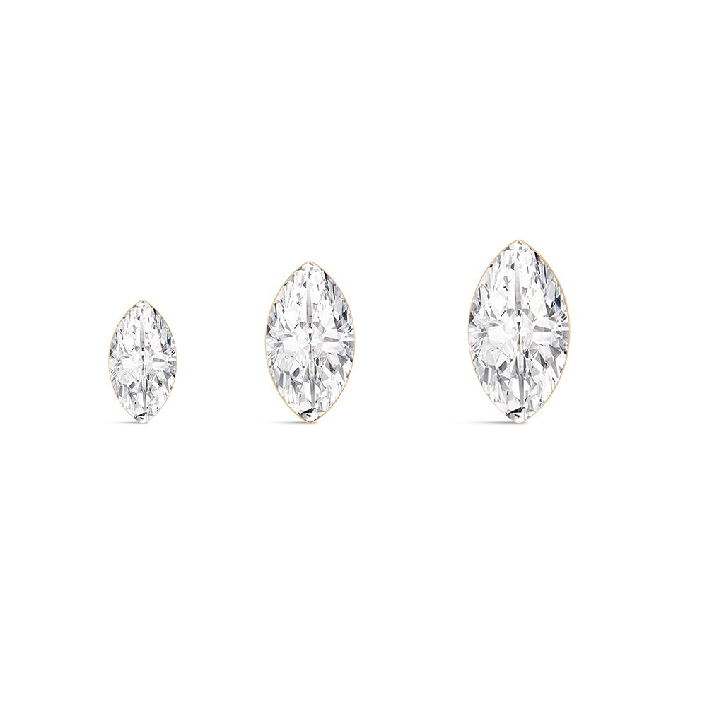 14K Gold Marquise CZ Titanium Internally Threaded Flat Back Cartilage Stud | Hypoallergenic Piercing Jewelry
