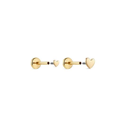 14K Gold Polished Mini Heart Titanium Internally Threaded Flat Back Cartilage Stud | Hypoallergenic Piercing Jewelry