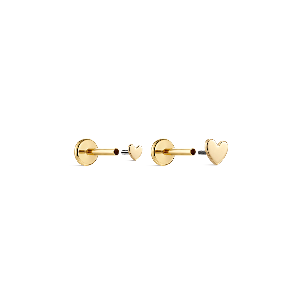 14K Gold Polished Mini Heart Titanium Internally Threaded Flat Back Cartilage Stud | Hypoallergenic Piercing Jewelry