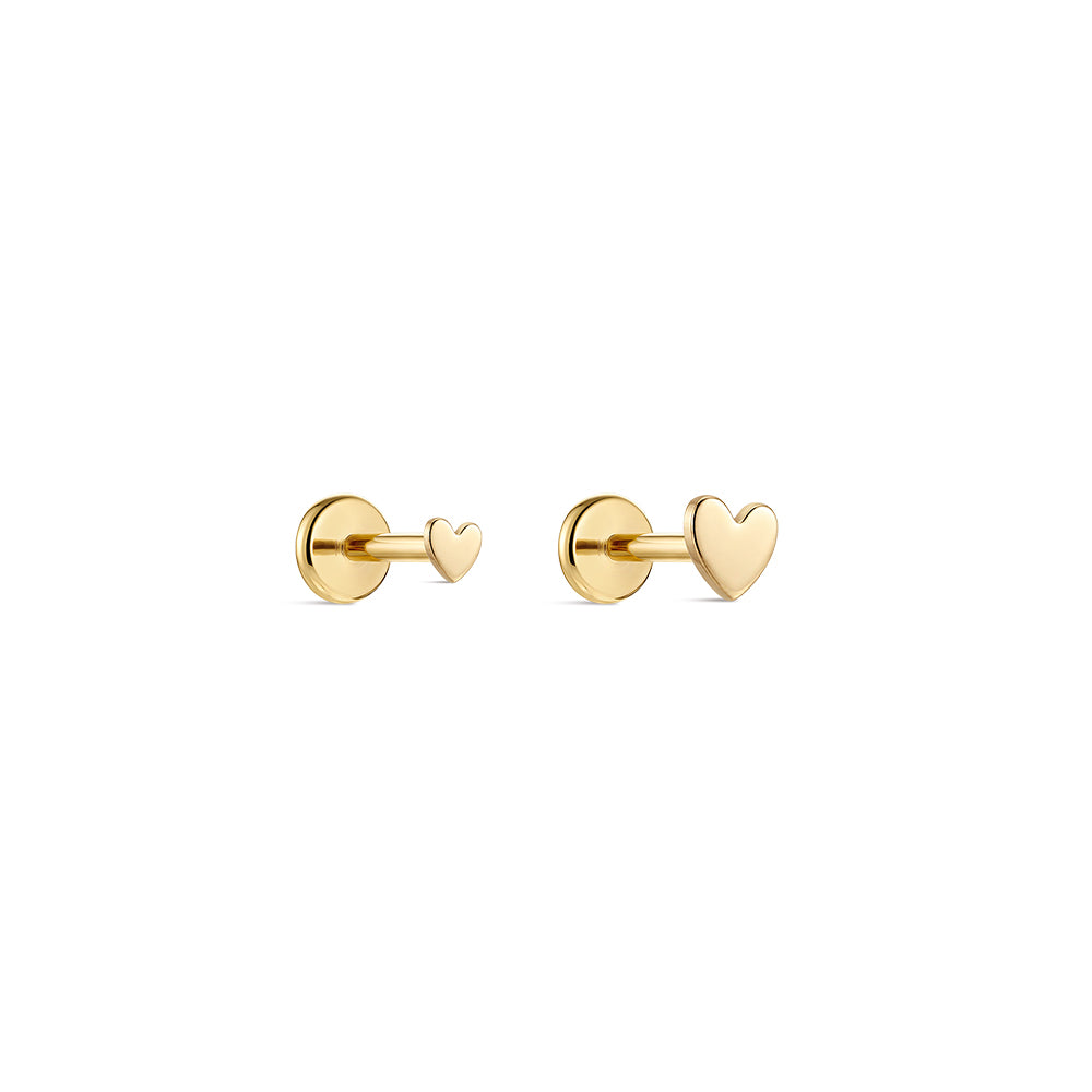 14K Gold Polished Mini Heart Titanium Internally Threaded Flat Back Cartilage Stud | Hypoallergenic Piercing Jewelry