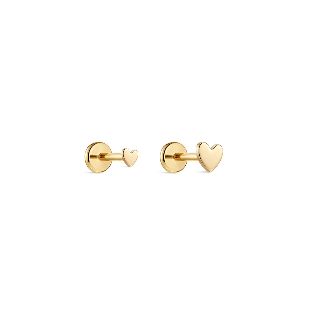 14K Gold Polished Mini Heart Titanium Internally Threaded Flat Back Cartilage Stud | Hypoallergenic Piercing Jewelry