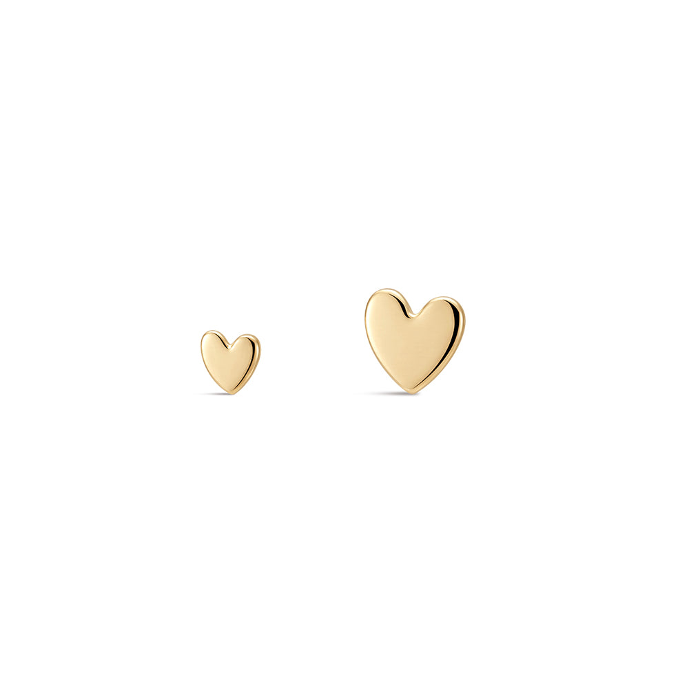 14K Gold Polished Mini Heart Titanium Internally Threaded Flat Back Cartilage Stud | Hypoallergenic Piercing Jewelry