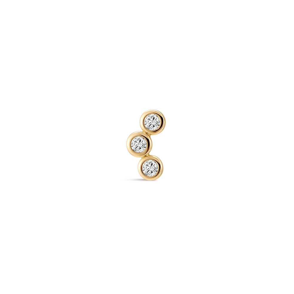 14K Gold Triple Round Bezel-Set CZ Titanium Internally Threaded Flat Back Cartilage Stud | Hypoallergenic Piercing Jewelry