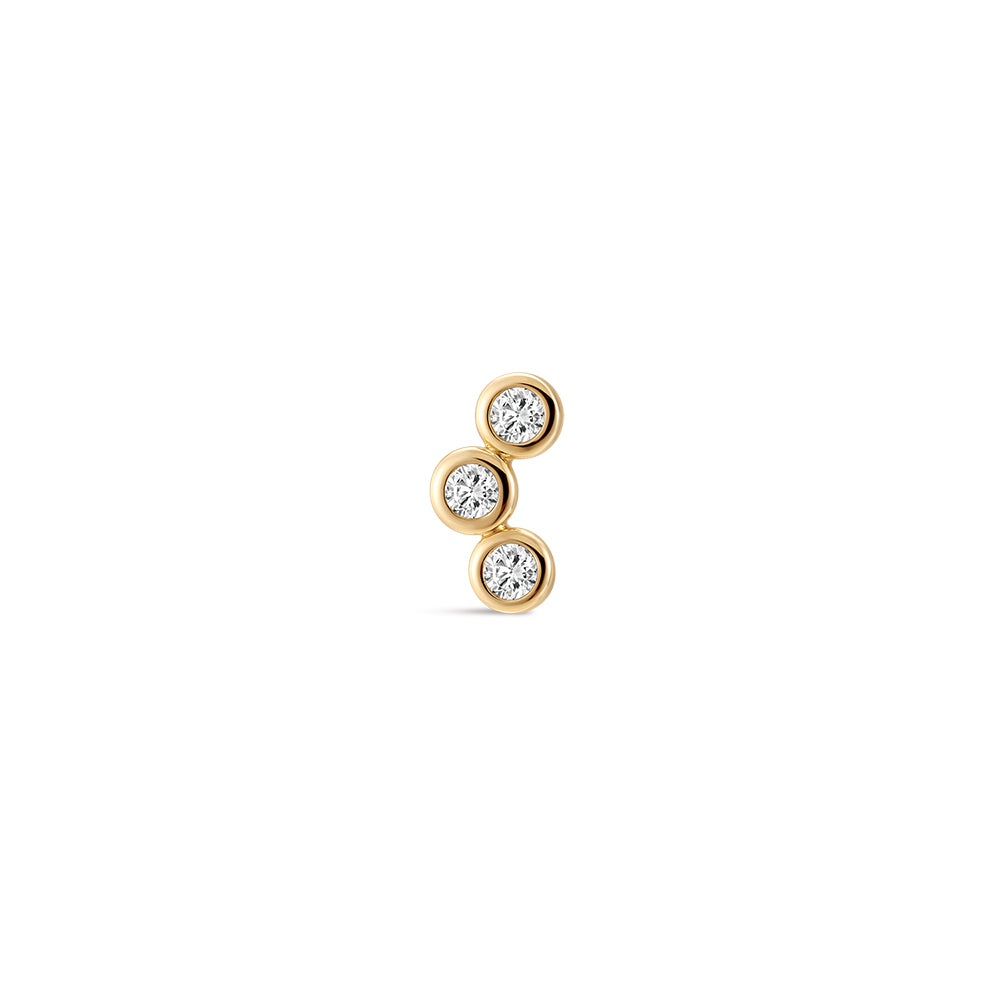 14K Gold Triple Round Bezel-Set CZ Titanium Internally Threaded Flat Back Cartilage Stud | Hypoallergenic Piercing Jewelry