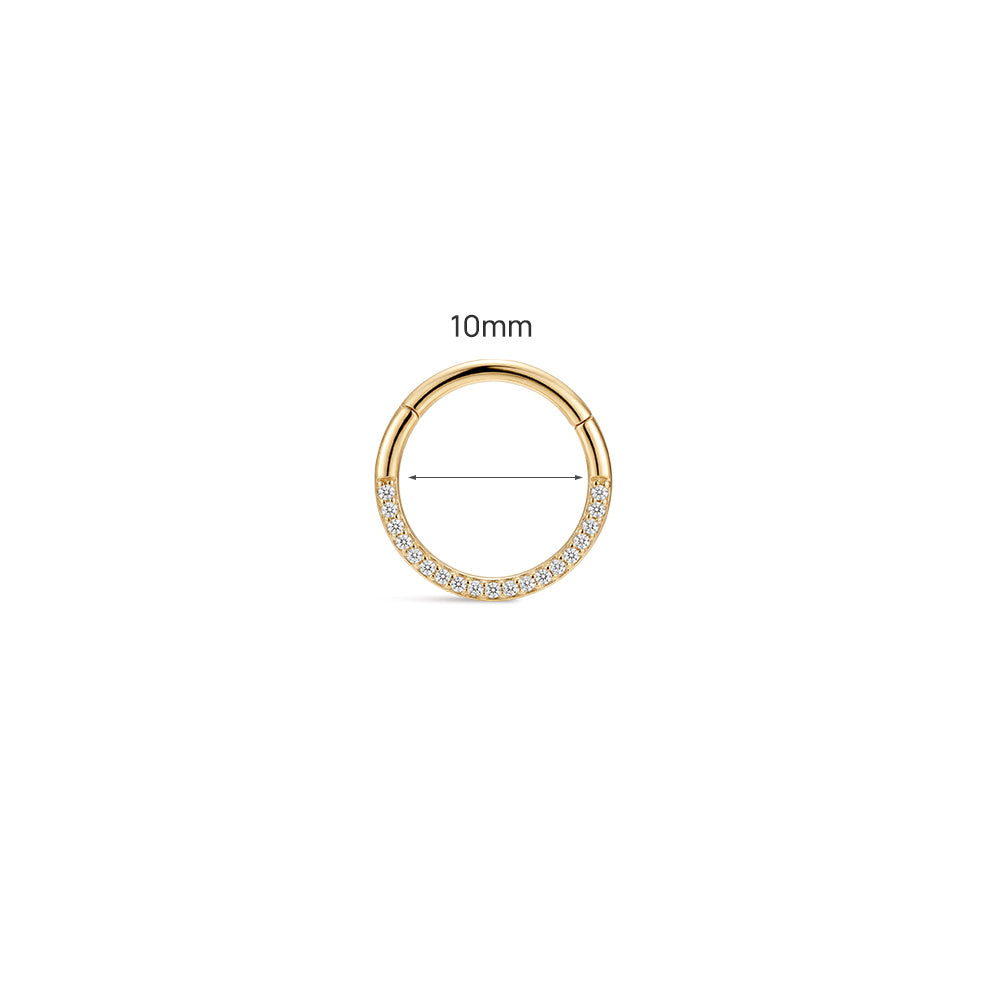 14K Gold Classic CZ Titanium Internally Threaded Cartilage Clicker Hoop | Hypoallergenic Piercing Jewelry