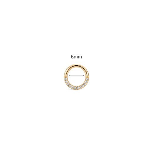 14K Gold Classic CZ Titanium Internally Threaded Cartilage Clicker Hoop | Hypoallergenic Piercing Jewelry