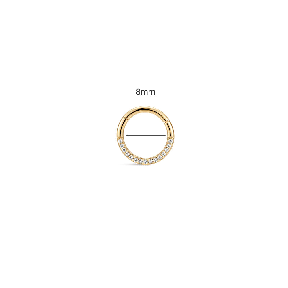 14K Gold Classic CZ Titanium Internally Threaded Cartilage Clicker Hoop | Hypoallergenic Piercing Jewelry