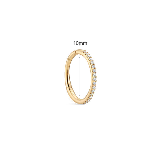 14K Gold Classic Single Row CZ Titanium Internally Threaded Cartilage Clicker Hoop | Hypoallergenic Piercing Jewelry